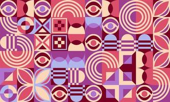 Bauhaus vector seamless pattern with eyes and geometric design elements.