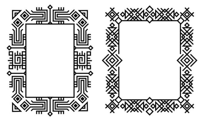 Ethnic design vector frames. Black and white ethnic linear ornate frames.