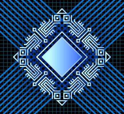 Abstract decorative background with computer CPU. Line art vector design background, abstract creative illustration of computer processor in blue colors.