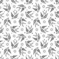 pattern with swallows in old-school tattoo style