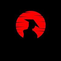 plantilla logo silueta samurai fondo luna roja de japón