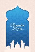 corte de papel de la silueta de la mezquita para el diseño del festival islámico con patrón de mosaico y decoraciones islámicas. fondo de ramadán kareem. vector