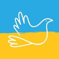 Symbol of peace linear dove on  Ukrainian flag. One line drawing. Vector illustration flat