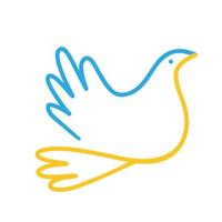 Symbol of peace linear dove in the colors of the Ukrainian flag. One line drawing. Vector illustration isolated on white background