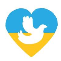 Symbol of peace white dove on heart in colors of Ukrainian flag.  Vector flat illustration isolated on white background.