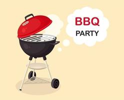 Portable round barbecue. BBQ device for picnic, family party. Barbeque icon. Cookout event concept. Vector design