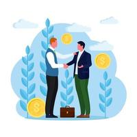Friendly people shaking hands. Business meeting. Handshake of two partners. Partnership agreement concept. Vector cartoon design