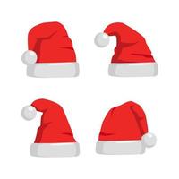 Set of santa claus hat isolated on background. Red cap for celebration christmas. Happy new year, merry xmas concept. Vector design