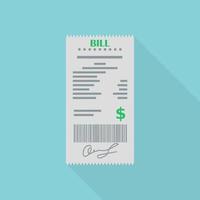 Bill or restaurant paper financial check. Receipt of order, invoice on blue background. Vector design