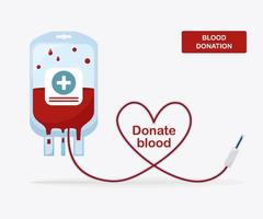 Blood bag with red drop. Donation, transfusion in medicine laboratory concept. Pack of plasma with heart. Save patient life. Vector design