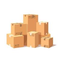Set of 3d isometric carton, cardboard box. Transportation package in store, distibution concept. Vector design