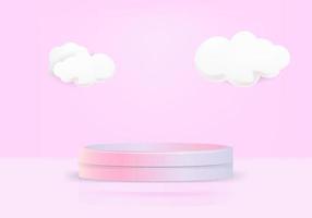 Pink banner background with a minimum of 3d podium and cloud, suitable for product design. vector
