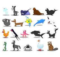 super conjunto de 20 lindos animales de dibujos animados vector