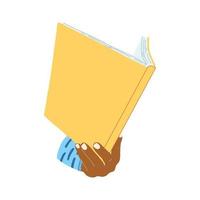 Hands with book in cartoon flat style. Concept of World book day, studying, learning . Vector illustration of open dictionary, encyclopedias, planner
