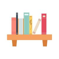 World book day concept, studying, learning. Stack of books on the shelf in cartoon flat style. Vector illustration of hand drawn educational, encyclopedias, planner.