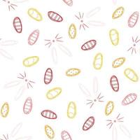 Seamless pattern with Easter egg and bunny in hand drawn cartoon childish style. Colorful vector illustration of spring holiday background.