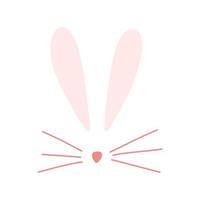 Cute bunny ears, nose and mustache in cartoon flat style isolated on white background. Easter rabbit character for print, kids design. Vector illustration of sweet animal snout.