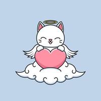 Cute cupid cat with big heart in the cloud
