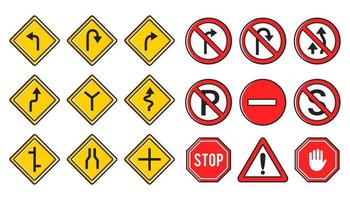 Set of yellow and red traffic sign board symbol vector