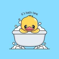 pato lindo tomar un baño en la bañera vector
