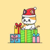 Merry christmas illustration with cute cat wear santa hat vector