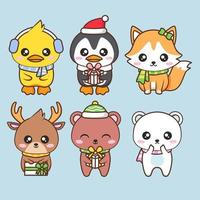 various cute animals wear winter costume vector