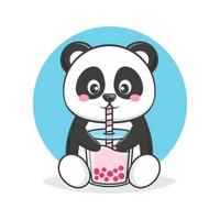 character panda drinking boba drink vector