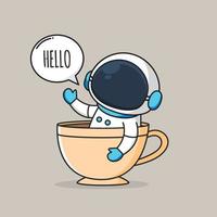 cute astronaut inside a cup of coffee vector