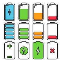 icono de conjunto de indicador de carga de batería colorido vector
