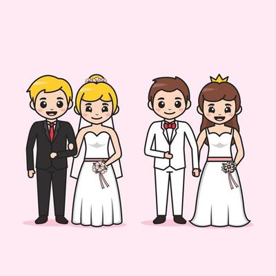 cute bride and groom cartoon clipart party