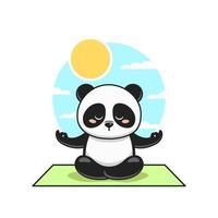 cute panda do meditation with sky background vector