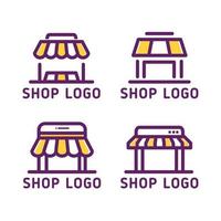 conjunto de concepto de logotipo de tienda simple en color púrpura y amarillo vector