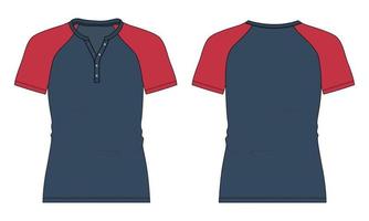 Two tone navy blue and red color slim fit Short sleeve t shirt vector illustration template Front and Back views.