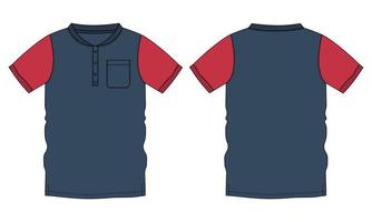vista frontal y posterior de la plantilla de ilustración vectorial de camiseta de color rojo y azul marino de dos tonos. vector
