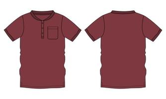 Short sleeve t shirt vector illustration Red Color template Front and Back views.