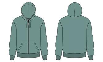 Long sleeve hoodie vector illustration Green color template.