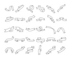 collection of ribbon pieces of outline hand drawings vector