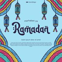 marhaban ya ramadan colorido divertido diseño de cartel de saludo de festival de ramadán vector