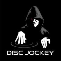 DJ logo with hoodie man, Design element for logo, poster, card, banner, emblem, t shirt. Vector illustration