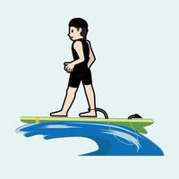 Vector and illustration of sport icon on isolated light blue background. Sporting event of surf baord with wave.