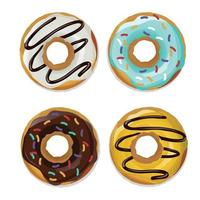 colorido juego de donuts glaseados con caramelo y dulces vector