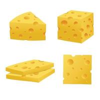 Set of cheese parts and slices isolated on a white background