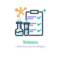 Science icons vector showing experiments and molecules isolated on a white background for design elements, vector illustration chemistry science symbols for web and mobile apps.