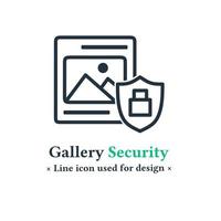 photo gallery security icon isolated on white background, photo protection symbol, vector illustration for web and mobile apps.