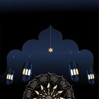 Islamic ramadan kareem banner background with crescent pattern moon star mosque lantern. vector