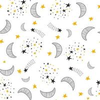 Seamless pattern with moon, comets, planets and stars . Fabric print. Vector illustration.