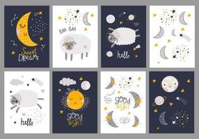 cards set with sheeps. Fabric print. Vector illustration.