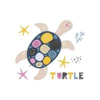 Poster with cute turtle. Kids print. Vector hand drawn illustration.