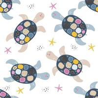 Seamless pattern with cute turtles. Kids print. Vector hand drawn illustration.