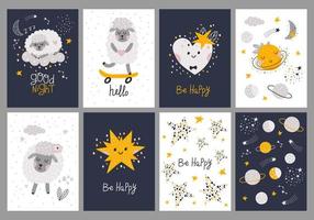 cards set with sheeps. Fabric print. Vector illustration.